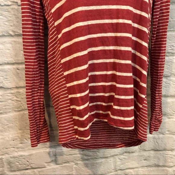 Vince Striped Linen Red & Cream Long Sleeve Top - Picture 4 of 8